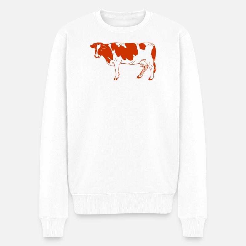 Kuhrotes Fell schaut zur Seite - Männer Premium Bio Pullover - Weiß