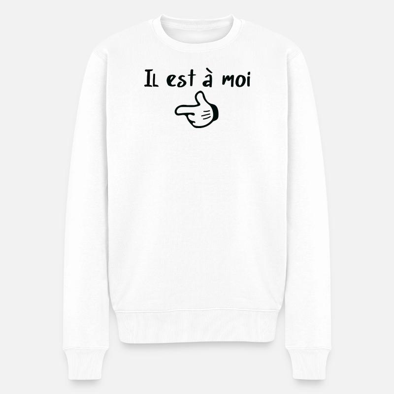 Lustiges Paar, sie/er gehört mir - Männer Premium Bio Pullover - Weiß