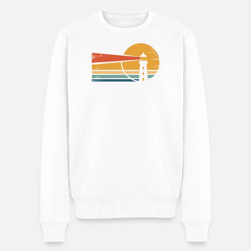 Phare Rétro Coucher de soleil - Pull Premium bio Homme - blanc
