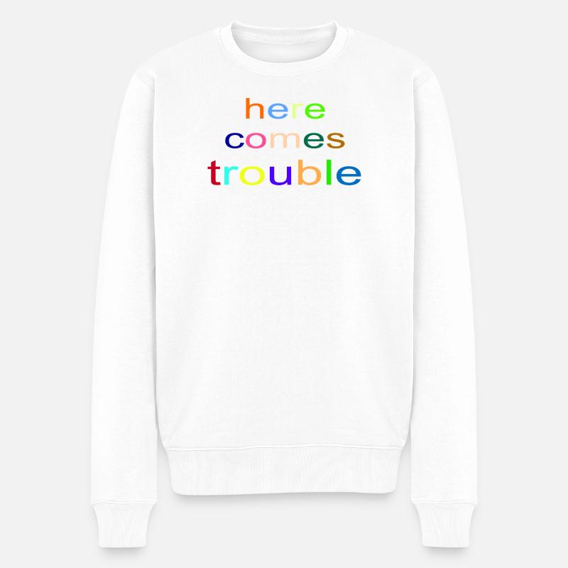 here_comes_trouble - Männer Premium Bio Pullover - Weiß
