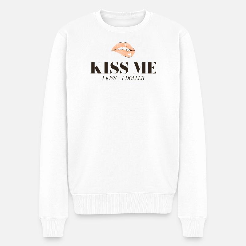 Kuss-Motiv: Lippen und Dollar-Slogan - Männer Premium Bio Pullover - Weiß