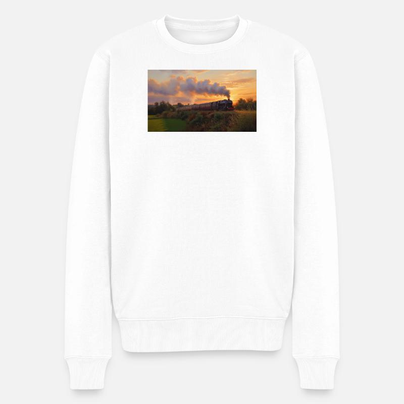 Train à vapeur du coucher du soleil - Pull Premium bio Homme - blanc