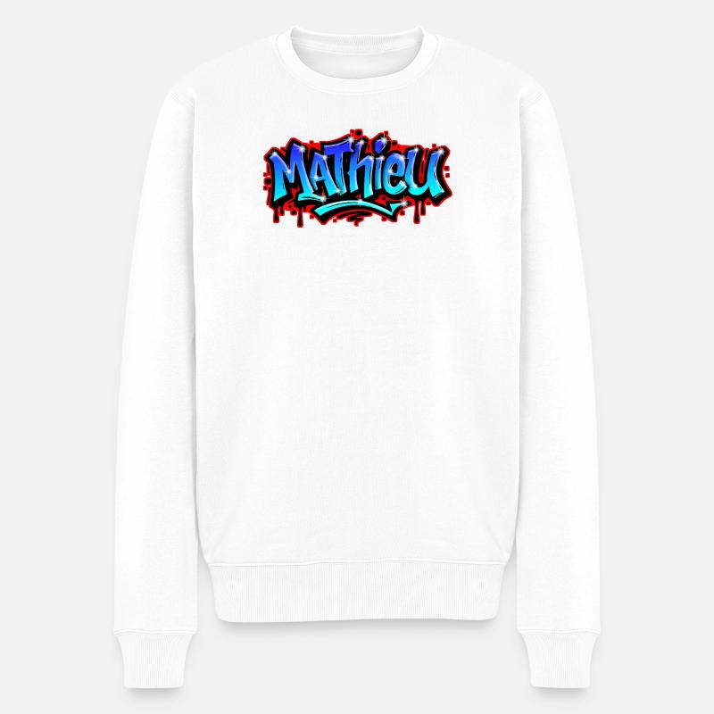 Mathieu Graffitidruckbarer Name Urban Blue - Männer Premium Bio Pullover - Weiß