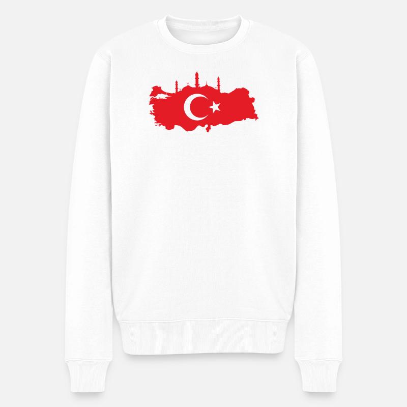 Türkische Landkarte mit Moschee-Silhouette - Männer Premium Bio Pullover - Weiß