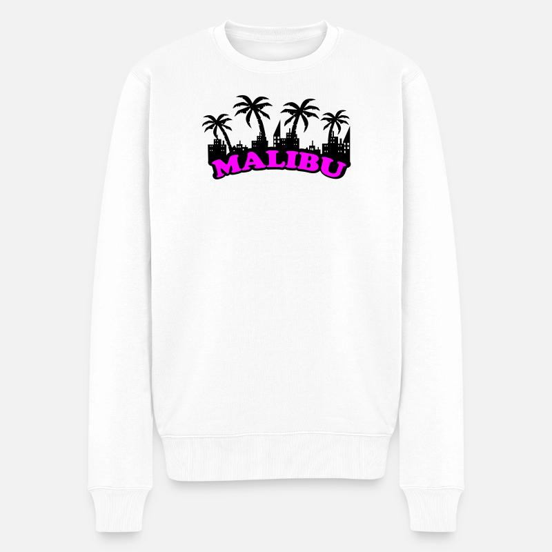 Malibu Neon Pink Schrift - Männer Premium Bio Pullover - Weiß