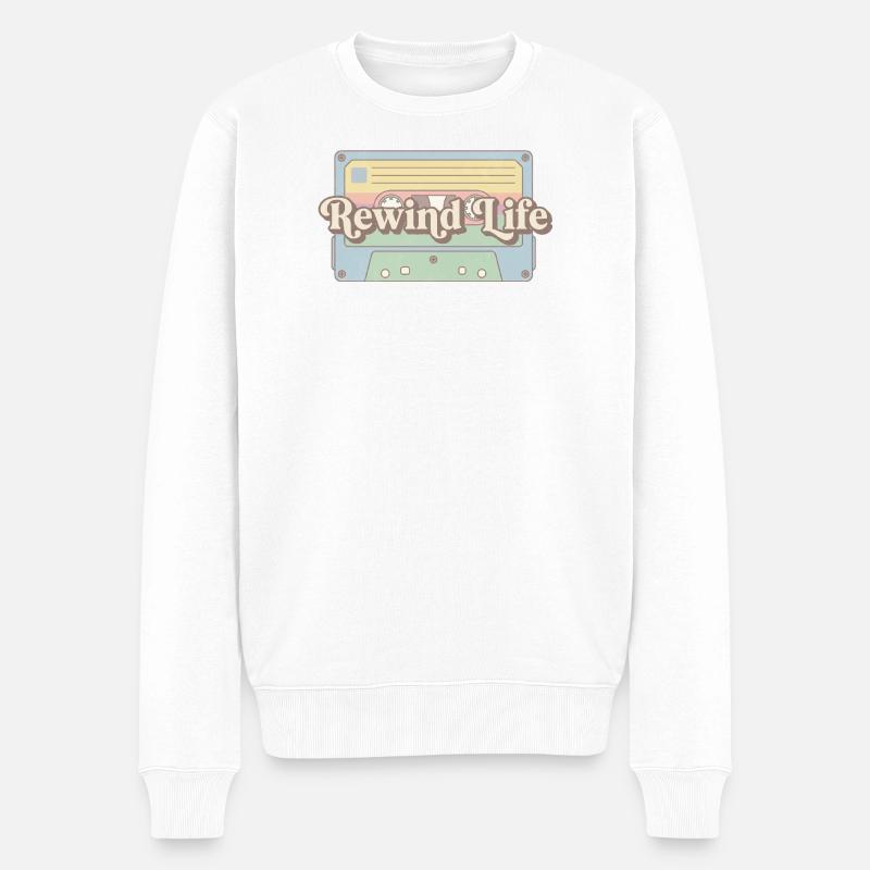 Cassette rétro Rewind Life - Pull Premium bio Homme - blanc