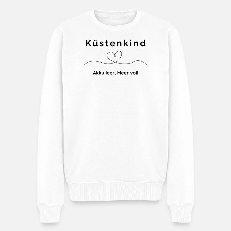 Elegantes Linienherz - Küstenkind  - Männer Premium Bio Pullover - Weiß