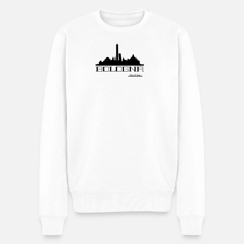 Neon-Umrisse der Skyline von Bologna - Männer Premium Bio Pullover - Weiß