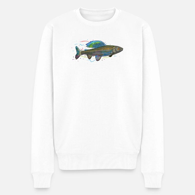 Chromatischer irisierender Fisch – Äsche - Männer Premium Bio Pullover - Weiß