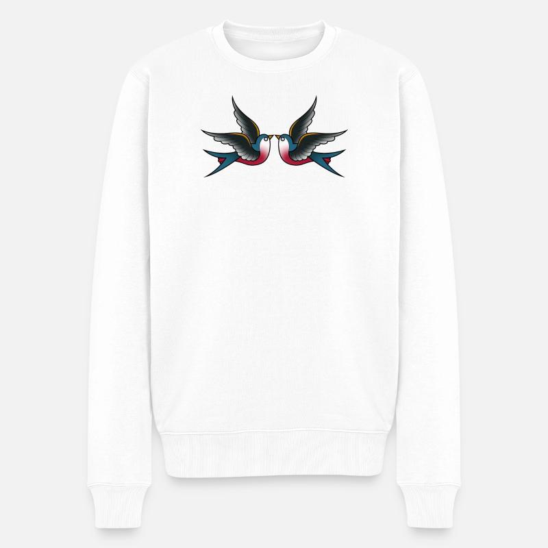 Traditionelles Tattoo 2 Schwalben - Männer Premium Bio Pullover - Weiß