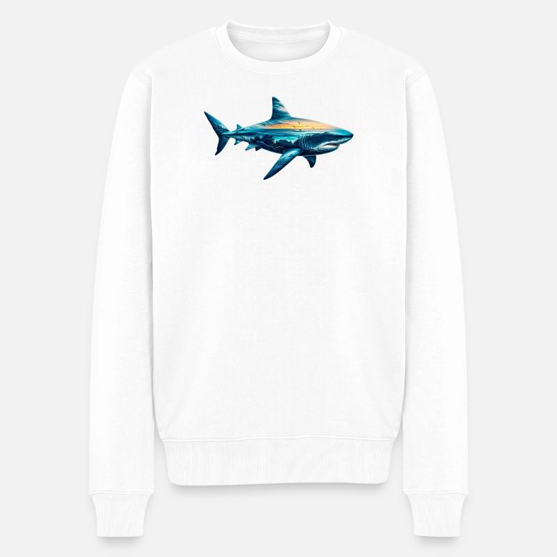 Verzierter Hai mit einer Meereslandschaft gemalt - Männer Premium Bio Pullover - Weiß
