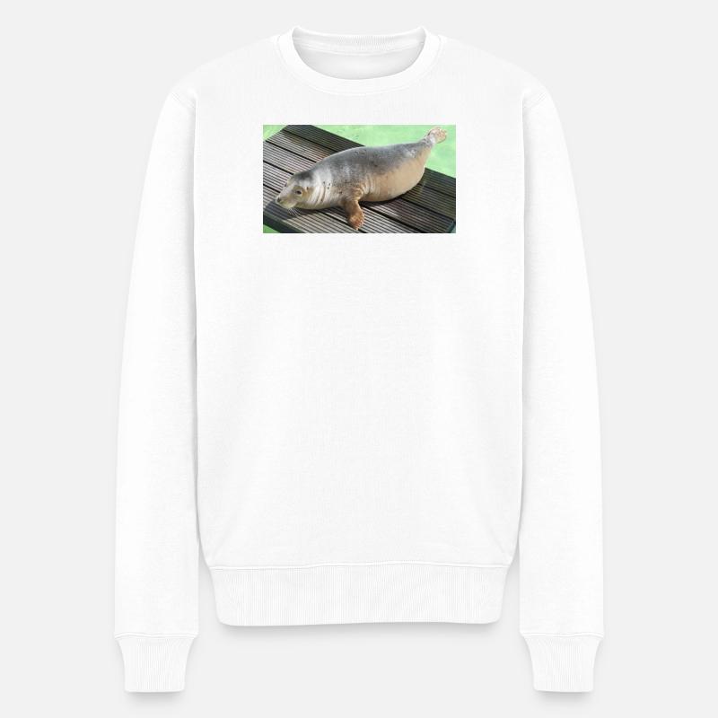 Robbenjunges auf Texel - Männer Premium Bio Pullover - Weiß