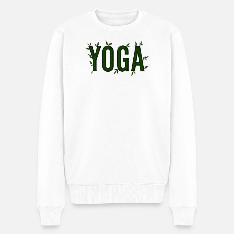 Yoga Vert Feuillage Texturé - Pull Premium bio Homme - blanc
