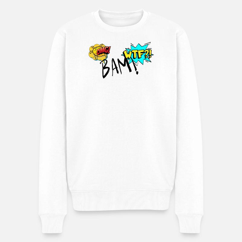 Comic Explosiv OMG WTF Ausrufe - Männer Premium Bio Pullover - Weiß