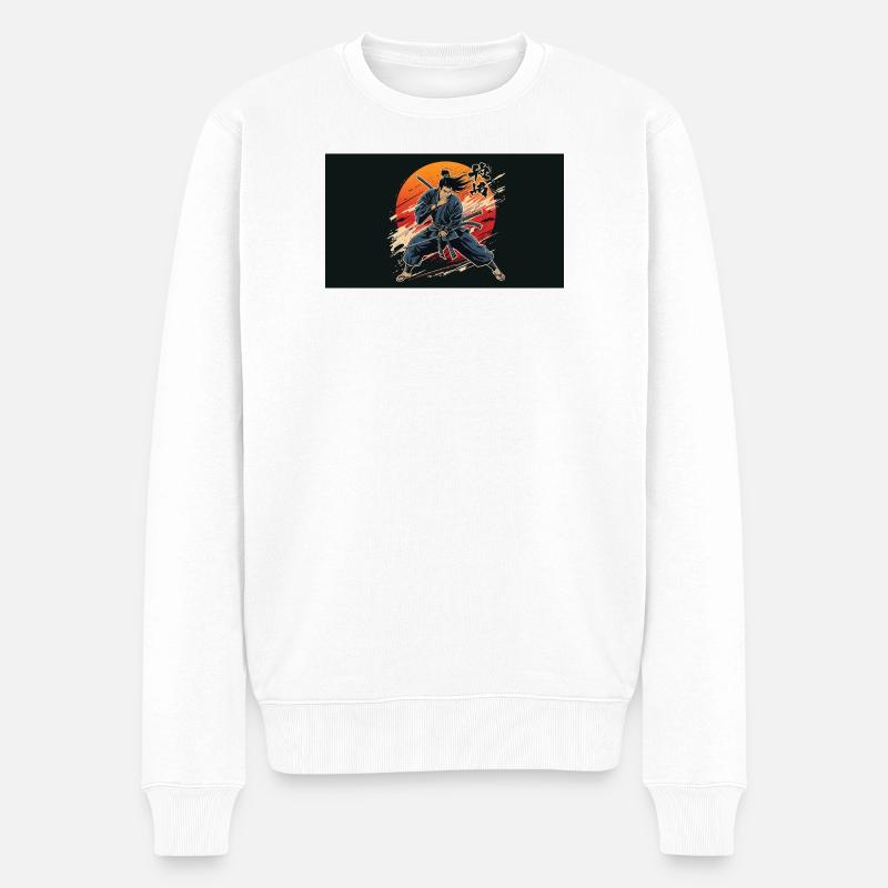 Samouraï au coucher du soleil - Pull Premium bio Homme - blanc