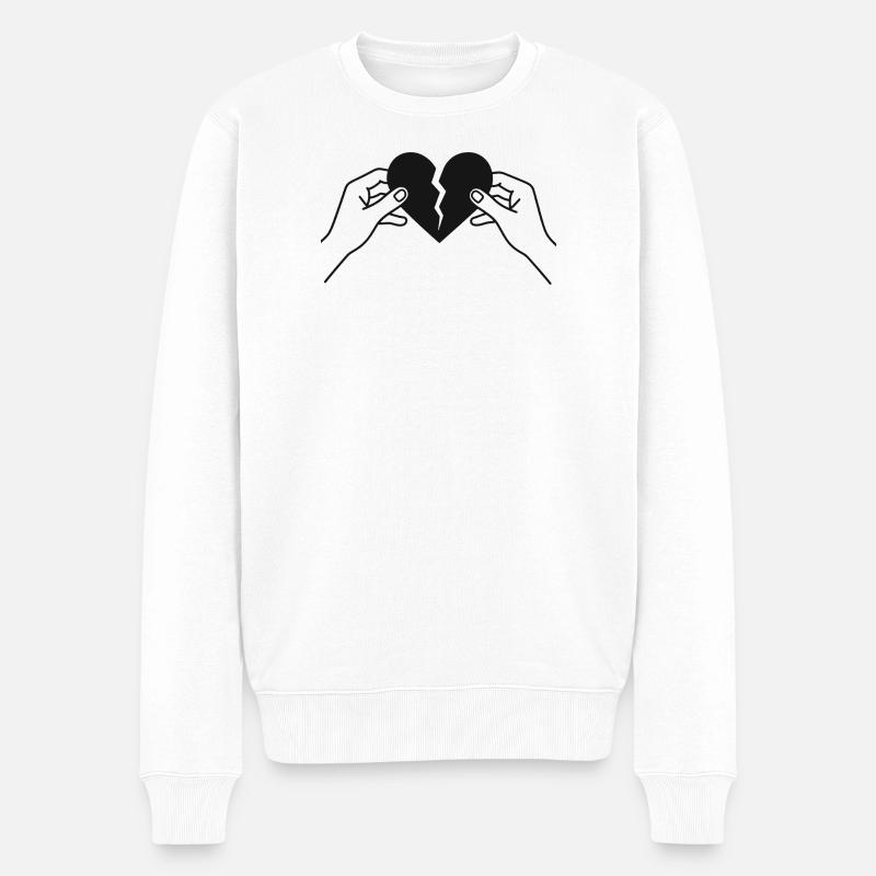 Gebrochenes Herz in den Händen - Männer Premium Bio Pullover - Weiß