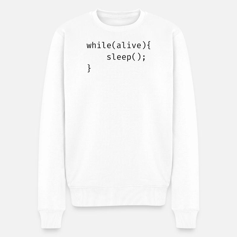 while(alive){ sleep(); Meme - Männer Premium Bio Pullover - Weiß
