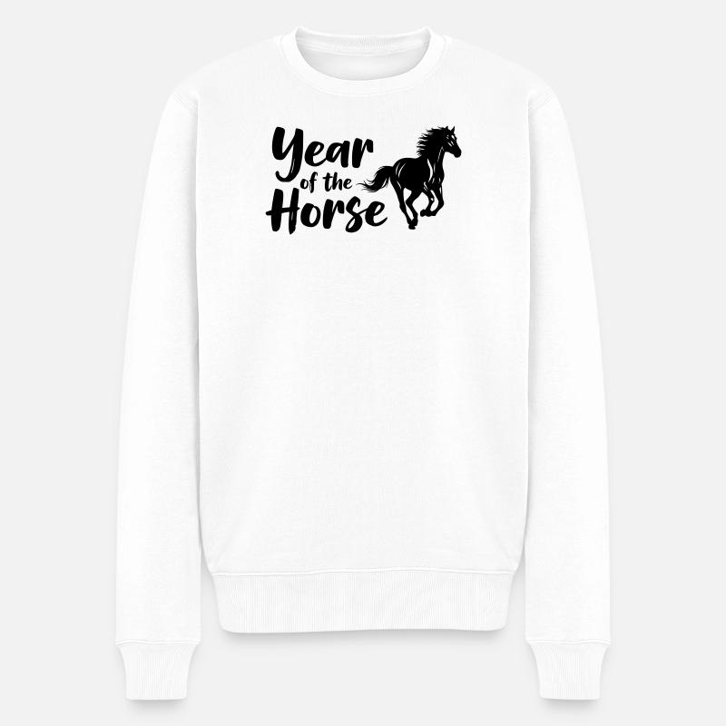 Année du Cheval Lettrage - Pull Premium bio Homme - blanc