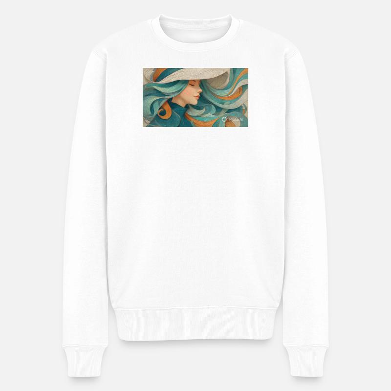 Fließendes Farbporträt Turquoise - Männer Premium Bio Pullover - Weiß