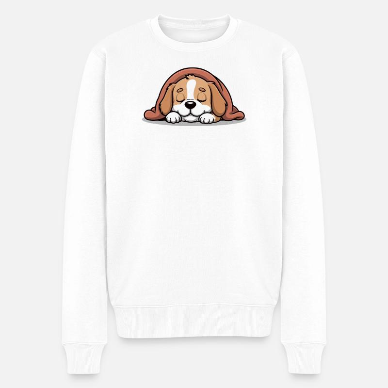 Schlafendes Beagle Kuscheltier - Männer Premium Bio Pullover - Weiß