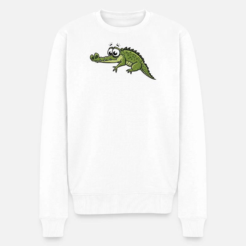 Krokodil mit großen Augen Cartoon - Männer Premium Bio Pullover - Weiß