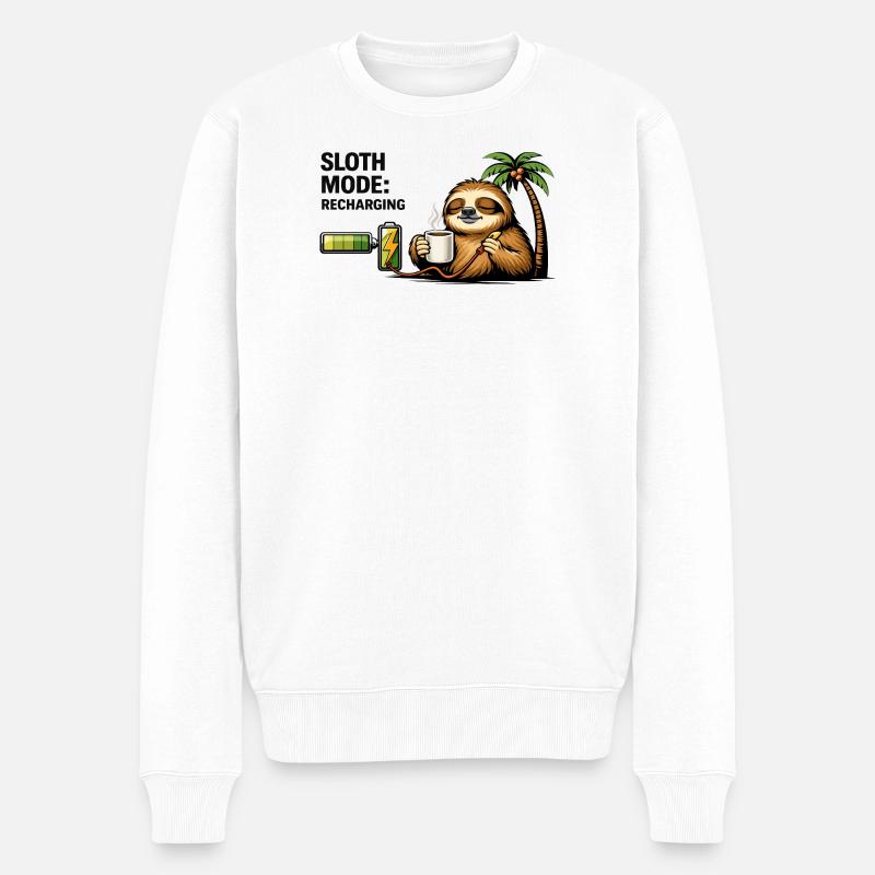 Sloth Mode Recharging Coffee - Men's Premium Organic Jumper - white