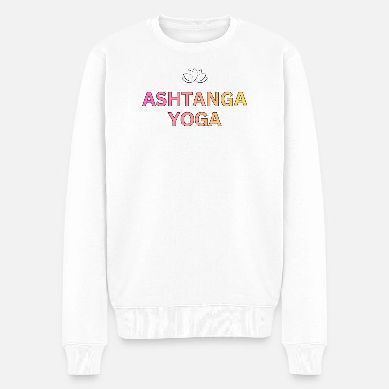 Ashtanga Yoga Gradient Schrift - Männer Premium Bio Pullover - Weiß