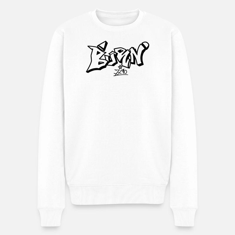 Composition abstraite en lin noir - Pull Premium bio Homme - blanc