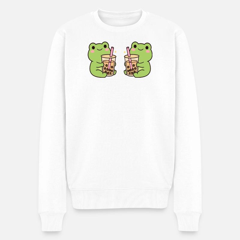 Kawaii Bubble T-Frogs – duo de grenouilles mignons (minimal) - Pull Premium bio Homme - blanc