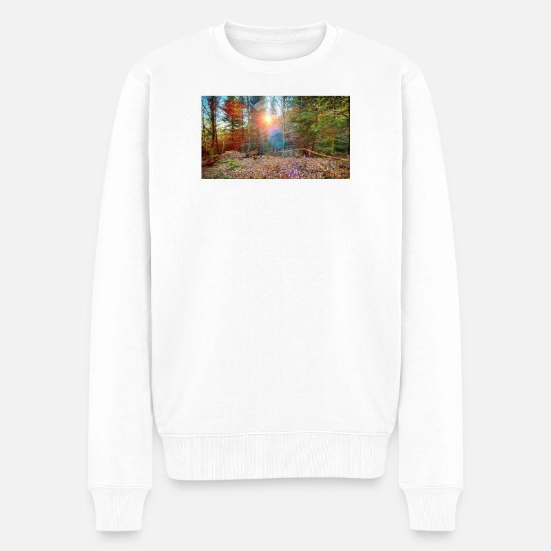 Sonnenlicht im Herbstwald - Männer Premium Bio Pullover - Weiß