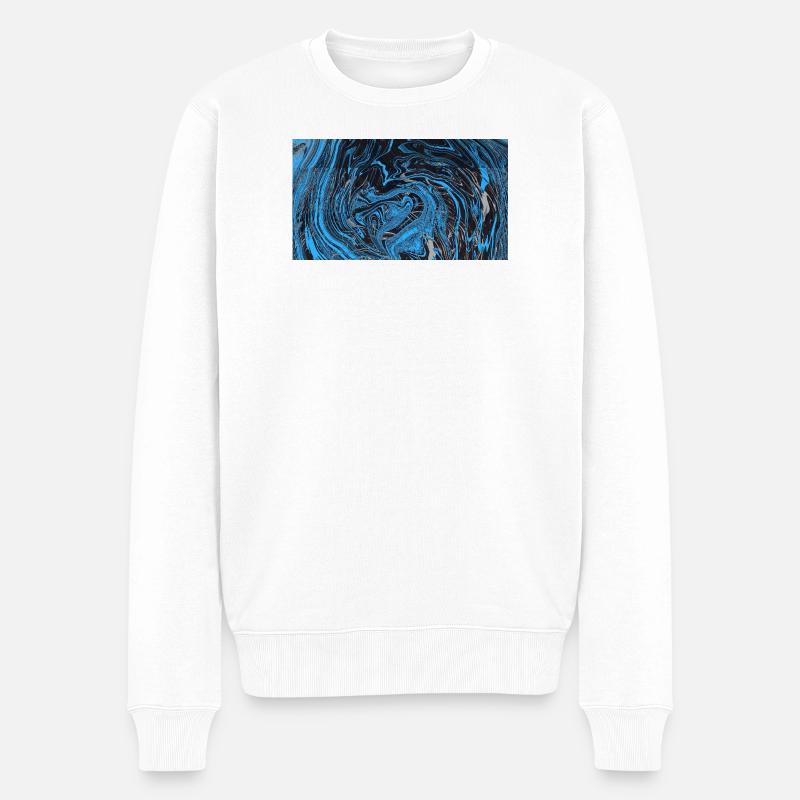 Blau Schwarz Marmorfluss - Männer Premium Bio Pullover - Weiß