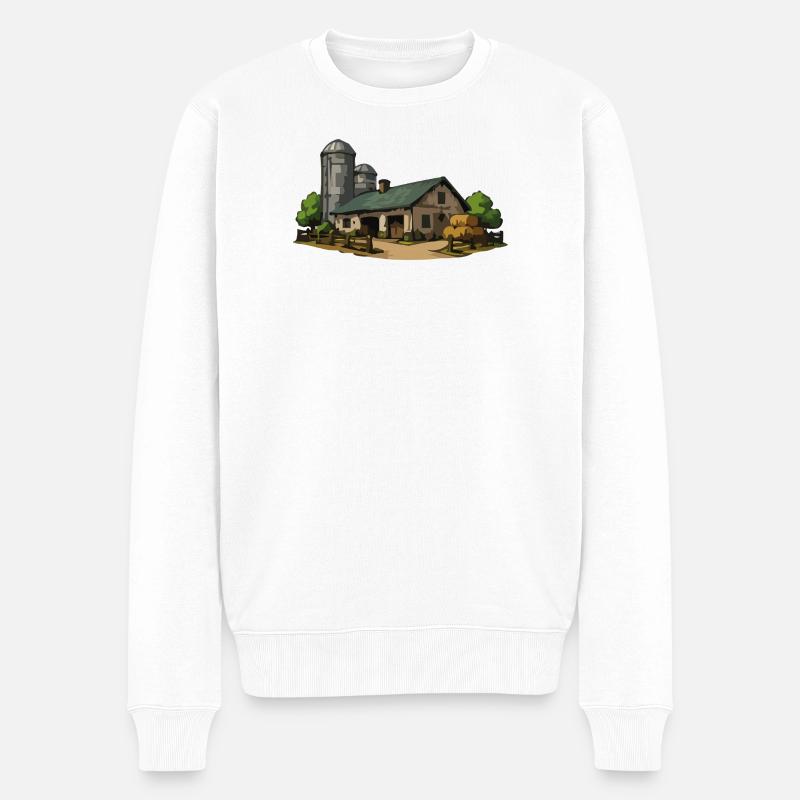 Ländliche Scheune mit Heu - Männer Premium Bio Pullover - Weiß