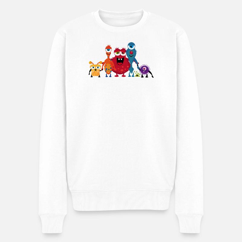 Eine bunte Monster Familie hat gemeinsam Spaß - Männer Premium Bio Pullover - Weiß