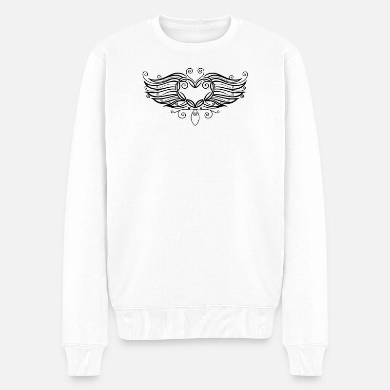 Herz Flügel Tattoo - Männer Premium Bio Pullover - Weiß