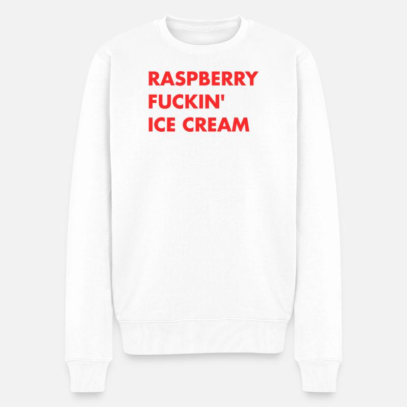 Himbeer Eis - roter Schriftzug - Männer Premium Bio Pullover - Weiß
