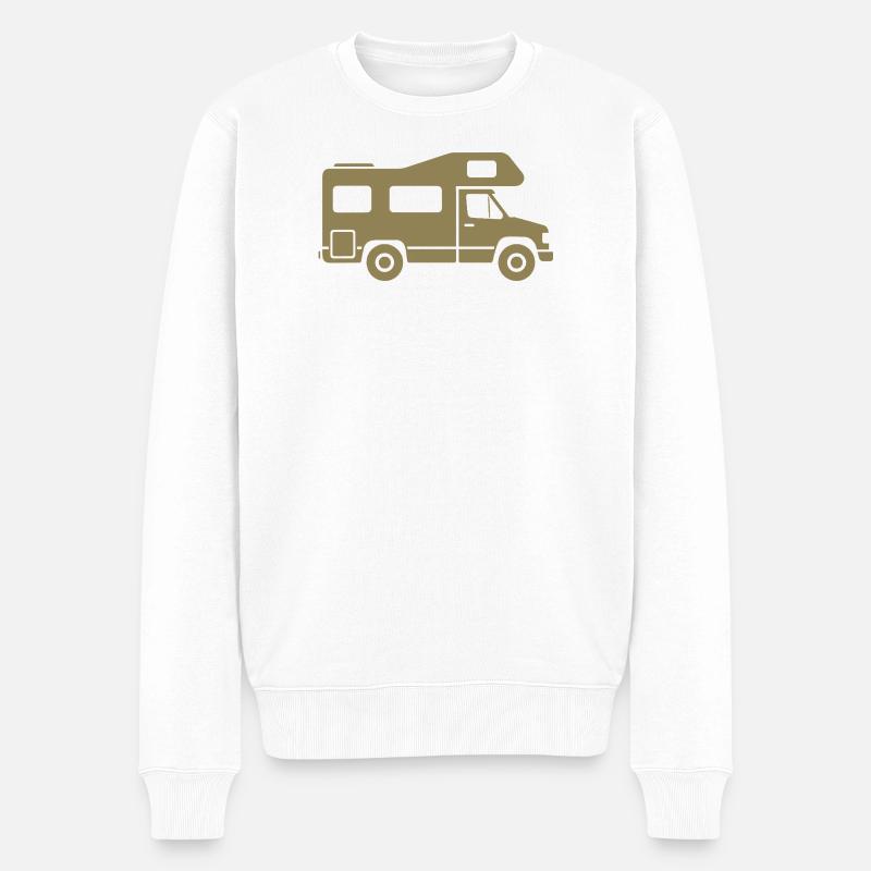 Wohnmobil Silhouette Camping Familie - Männer Premium Bio Pullover - Weiß