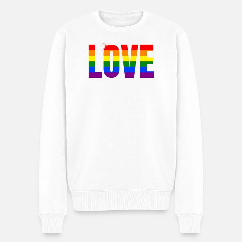 LOVE Rainbow Statement – Bold Equality Message - Männer Premium Bio Pullover - Weiß