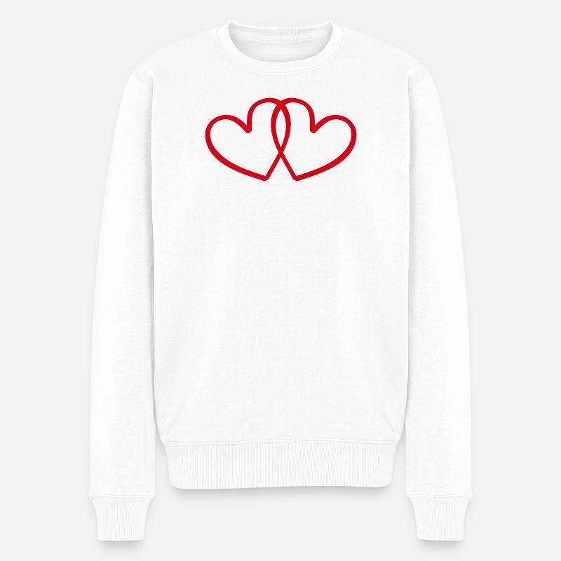 Rote Herzen - Männer Premium Bio Pullover - Weiß