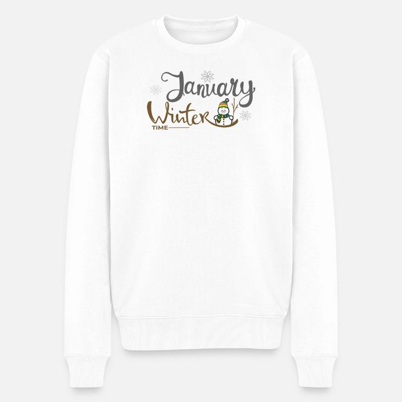 Januar Winterzeit Schneemann - Männer Premium Bio Pullover - Weiß