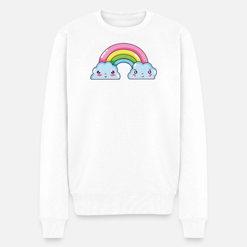 Pastell Regenbogenwolken Charm - Männer Premium Bio Pullover - Weiß