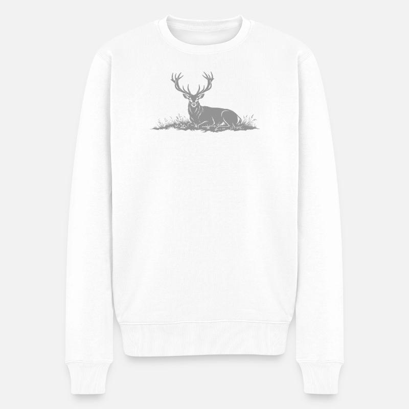 Hirsch  - Männer Premium Bio Pullover - Weiß