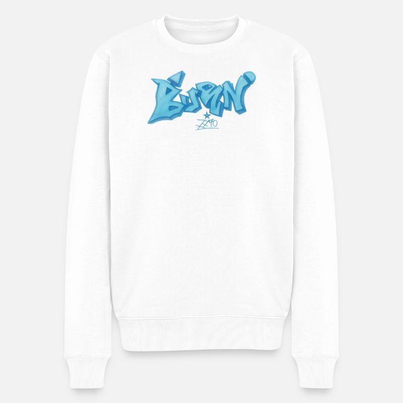 Blaues Graffiti Bevin Style - Männer Premium Bio Pullover - Weiß