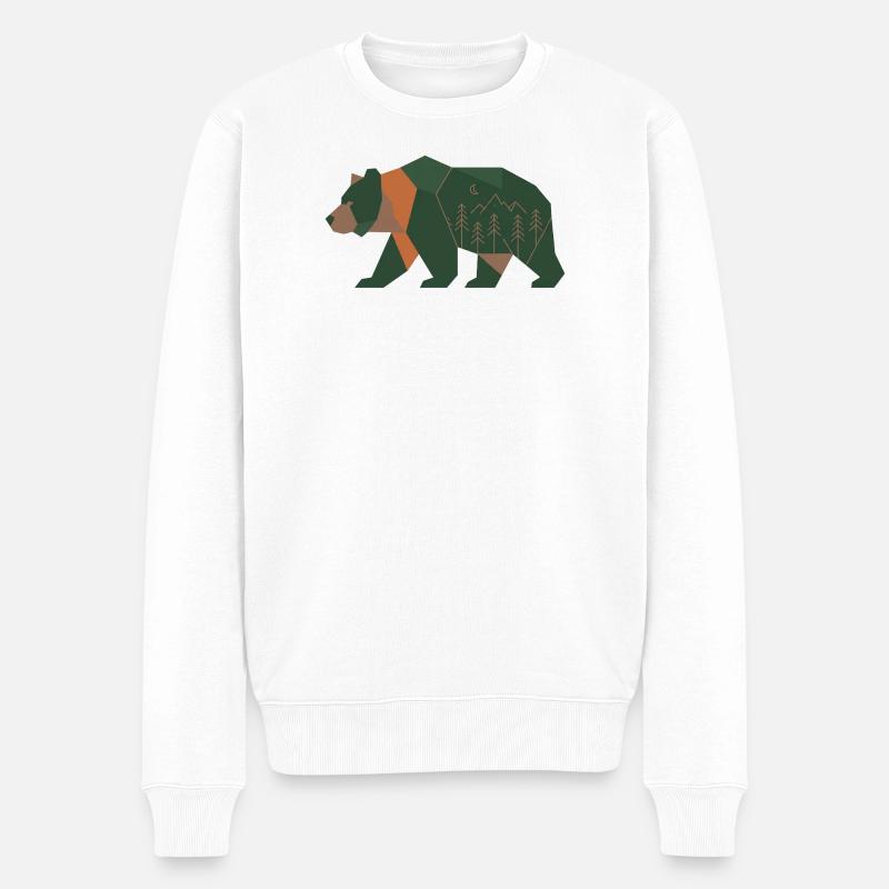 Geometrischer Waldbär Mondlicht - Männer Premium Bio Pullover - Weiß
