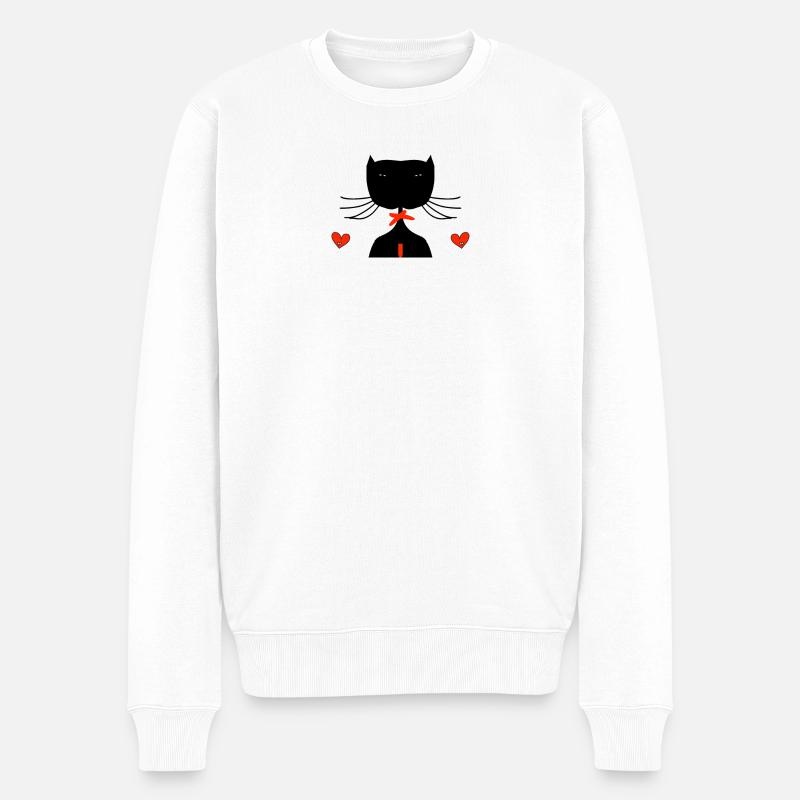 chat noir - Pull Premium bio Homme - blanc