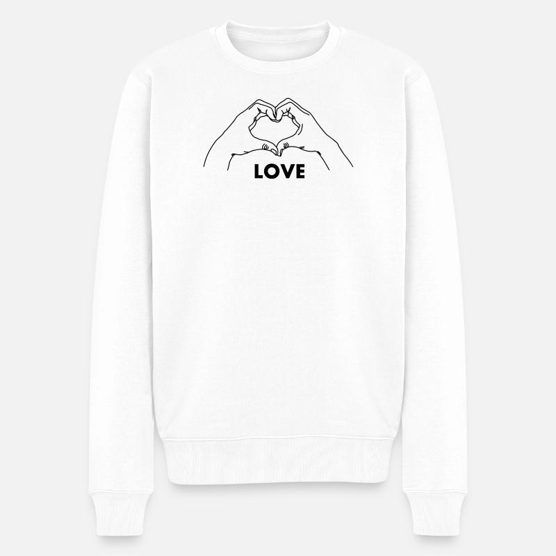 Handgeste Herz LIEBE - Männer Premium Bio Pullover - Weiß