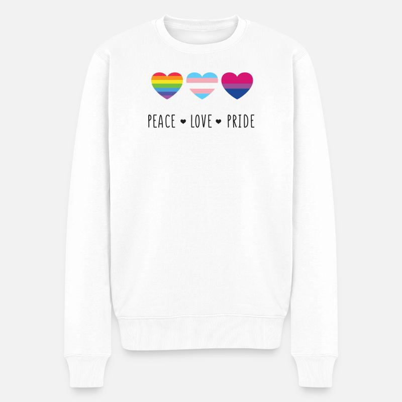 Pride Month LGBT - Frieden, Liebe, Stolz - Männer Premium Bio Pullover - Weiß