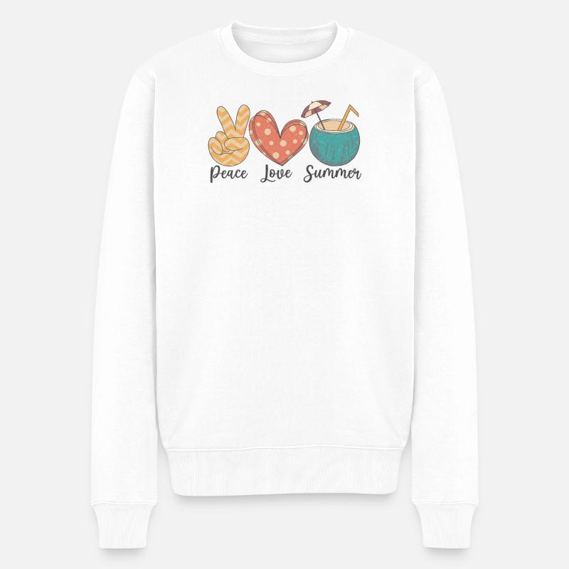 Frieden, Liebe, Sommer - Männer Premium Bio Pullover - Weiß