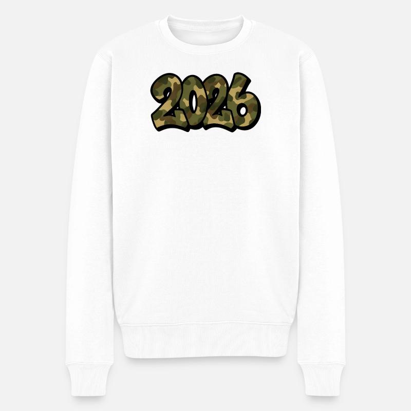 Camouflage Graffiti Jahreszahl 2026 - Männer Premium Bio Pullover - Weiß