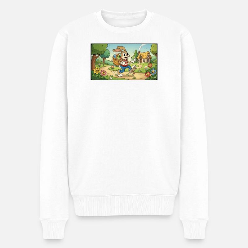 Osterhase im Blumenweg - Männer Premium Bio Pullover - Weiß