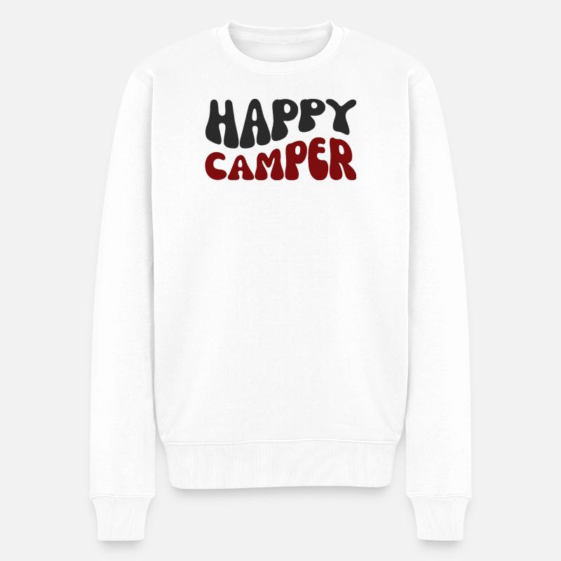 Happy Camper Retro Print - Männer Premium Bio Pullover - Weiß